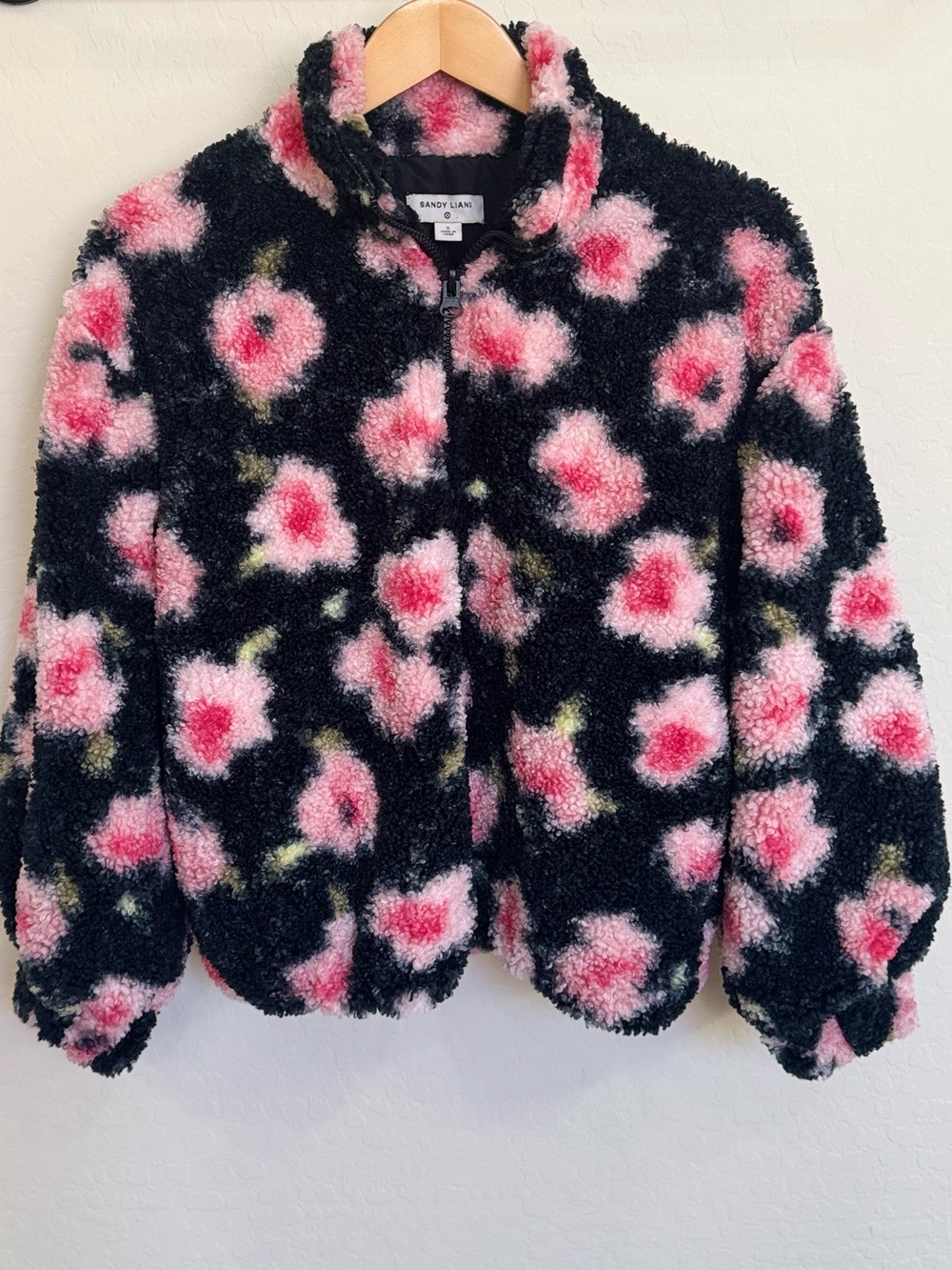 Sandy Liang x Target Floral Print Sherpa Teddy Jacket Pink/Black Half-Zip Small